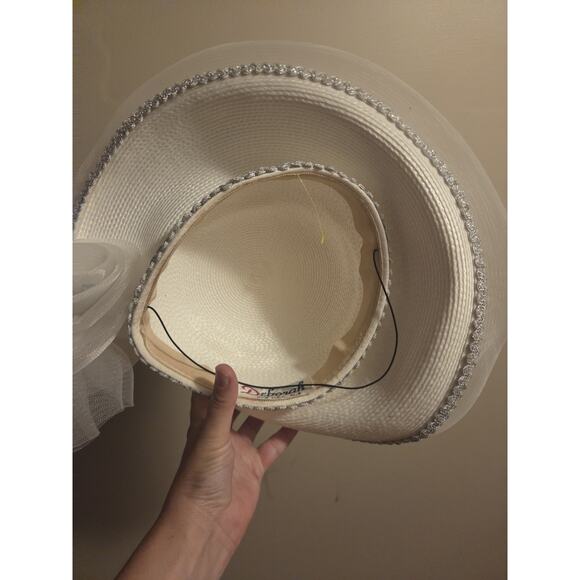 Deborah NY Ivory Hat Beaded Floral Embellished Formal Derby Decor 60s 70s USA